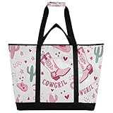 Jihqo Pink Cowgirl Boots Insulated Grocery Tote Bag 30L...