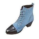 Blue Women Fashionable Casual Booties Square Toe Chunky...