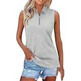 Womens Sleeveless Quarter Zip Polo Shirts Ladies Plus...