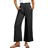 Kubbon Linen Pants Women Ruffle High Waist Cropped...