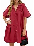 Wenrine Women's Summer Button Down Shirt Dress Puff...