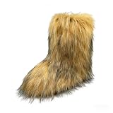 Women's Faux Fur Snow Boots, Mid-Calf Pull-On Winter...