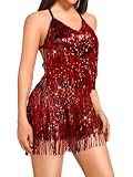 Kaei&Shi Sequin Fringe Romper,Sparkly Glitter Metallic...