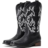 IUV Cowboy Boots For Women Square Toe Wide Cowgirl Mid...