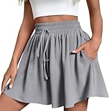 Women's Pleated Shorts Drawstring Waist Wide Leg Beach...