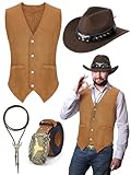 Cutecrop 4 Pcs Western Cowboy Outfits for Men Suede...