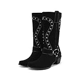 Kekonaca Women's Studded Mid Calf Boots Buckle Strap...