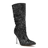 RKQ Women's Black Sparkly Rhinestone Stiletto Heels Mid...