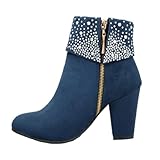 Women's Rhinestone Faux Suede Chunky High Heel Ankle...