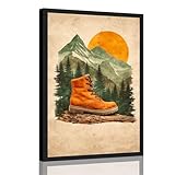 Framed Hiking boot in mountains Poster Canvas Print Art...