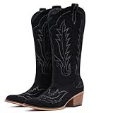 Fioralie Suede Cowboy Boots for Women Western Mid Calf...