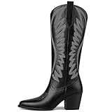 VOMIRA Womens Black Cowgirl Boots Embroidered Pointed...