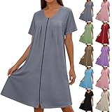 Short Sleeve Nightgown for Women Zip Up Knee Length...