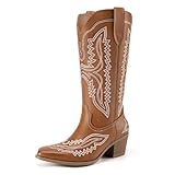 Athlefit Women's Square Toe Cowboy Cowgirl Boots Low...