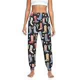 Western Boots Cactus Black Print Yoga Pants Women High...