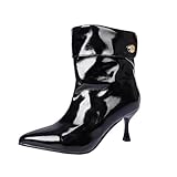 Black Women Casual Pointed Toe Ankle Boots Solid Color...