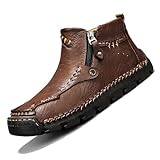 Men's Motorcycle Boots with Side Zipper, Handmade...