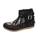 Black Ladies Flat Sole Tassel Boots Side Zipper Short...
