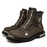 QWUIEOIN Men's Leather Motorcycle Boots Zip Up Front...