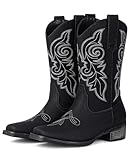Pasuot Western Cowboy Boots for Women - Black Square...