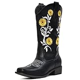 IUV Cowboy Boots For Women Sunflower Square Toe Mid...