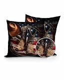 Set of 2 Outdoor Pillows Waterproof, Cowboy Boots Hat...