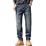 Mens Retro Relaxed Fit Straight Leg Jean Stretch Casual...