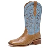 AlureAbys Women's Western Boots Denim Patchwork Cowboy...