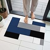 Door Mat, Dark Blue Color Block Abstract Geometric...