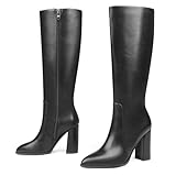 MERUMOTE Women's Black Knee Boots Closed Toe Chunky...