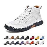 Men's Casual Ankle Boots Hand-Stitched Mid-Top Lace-Up...