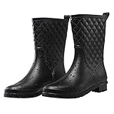 Petrass Women Rain Boots Black Waterproof Mid Calf...
