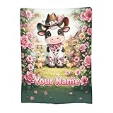 Personalized Cute Cow Blanket with Name, Custom Cute...