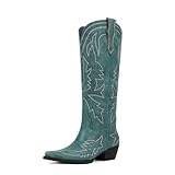 VIUGJNEX Knee High Cowboy Boots Women Embroidered Pull...