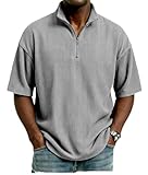 Men's Simple Corduroy Stand-Collar Casual Short-Sleeved...