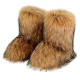 QMFUR Women's Furry Faux Fur Boots Knee High Snow Boots...