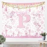 Manfei Pink Bow Letter P Tapestry Sweet Ice Cream Drip...