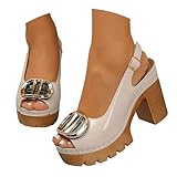 Platform Heels for Women Peep Toe Sandals Block Chunky...