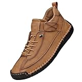 Fuznidqimm Womens Leather Loafers Hand Stitching Chukka...