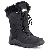 POLAR Womens Quilted Lace Up Black Outdoor Snow Rain...