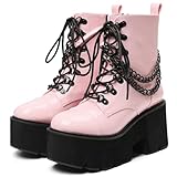 CYNLLIO Pink Platform Ankle Boots for Women Combat...