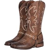 SheSole Women's Buckle Strap Wide Calf Cowboy Boots...