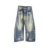 Men's Washed Splash-Ink Wide Leg Loose Contrast Color...