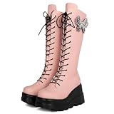 Parisuit Womens Wedge Platform Knee High Goth Boots...