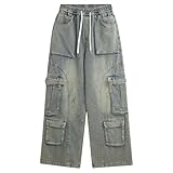 Baggy Cargo Jeans Men Y2k Loose Wide Leg Drawstring...