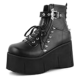 Tscoyuki Studs Platform Boots for Women - Bat Buckle...