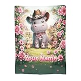 Personalized Hippo Blanket with Name, Custom Cute...
