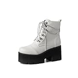 Voviggiw Women Chain Platform Boots Lace Up Round Toe...
