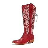 red cowgirl boots women extra wide calf Adjustable Lace...