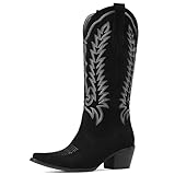 Tscoyuki Suede Black Cowboy Boots for Women:...